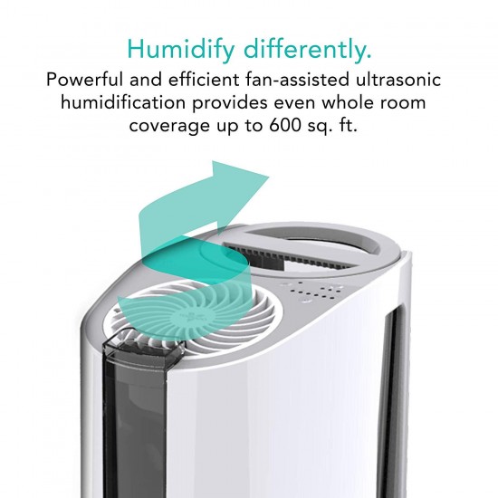 Vornado UH100 Ultrasonic Cool Mist Humidifier with Fan-Assisted Whole Room Humidification, Auto Humidity Control, Easy View 1 Gallon Water Tank, White