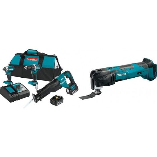 Makita XT328M 18V LXT Lithium-Ion Brushless Cordless 3 Pc. Combo Kit, XPH12Z, XDT13Z, XRJ05Z, bag (4.0Ah) with XMT03Z 18V LXT Lithium-Ion Cordless Multi-Tool