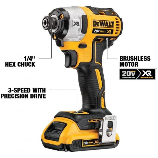 DEWALT 20V MAX XR Brushless Impact Driver and Hammer Drill Combo Kit, Premium 4.0Ah with 2 Watt Heavy Duty Walkie Talkies, 2 Pack (DCK299M2 & DXFRS800)