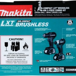 Makita CX200RB 18V LXT Lithium-Ion Sub-Compact Brushless Cordless 2-Pc. Combo Kit (2.0Ah), Black