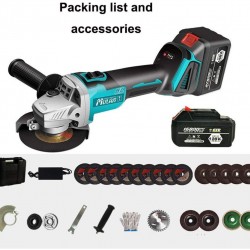 JFGUOYA Brushless Cordless Angle Grinder 20V MAX, Cut-Off Tool/Grinder with 4.0Ah Lithium-Ion Battery, Max 18000RPM, 5Pcs Grinding Wheel, 10Pcs Cuting Wheel, 2-Position Auxiliary Handle, Fast Charger