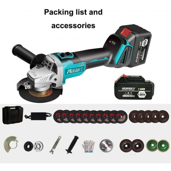 JFGUOYA Brushless Cordless Angle Grinder 20V MAX, Cut-Off Tool/Grinder with 4.0Ah Lithium-Ion Battery, Max 18000RPM, 5Pcs Grinding Wheel, 10Pcs Cuting Wheel, 2-Position Auxiliary Handle, Fast Charger