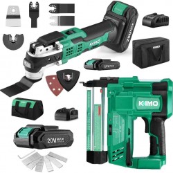 KIMO Power Tools Combo Kit - 20V 18 Gauge Cordless Brad Nailer/Stapler Kit & Oscillating Multi-Tool, with 3 2.0Ah Batteries, Charger and Case