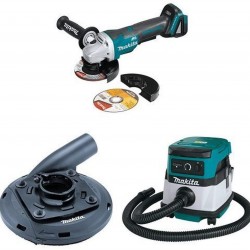 Makita XAG11Z 18V LXT Brushless 4-1/2-Inch - 5-Inch Cut-Off/Angle Grinder (Tool Only), 195236-5 Surface Grinding Shroud, & XCV04Z 18V X2 LXT (36V) 2.1 Gallon HEPA Filter Dry Dust Extractor/Vacuum