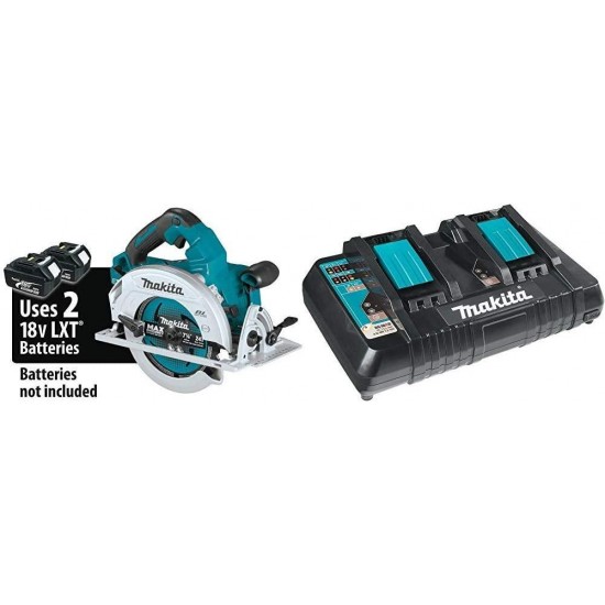 Makita XSH06Z 18V X2 LXT Lithium-Ion (36V) Brushless Cordless 7-1/4” Circular Saw, Tool Only with Makita DC18RD 18V Lithium-Ion Dual Port Rapid Optimum Charger