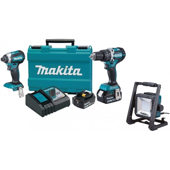 Makita XT269M 18V LXT Lithium-Ion Brushless Cordless 2-Pc. Combo Kit (4.0Ah) & Makita DML805 18V LXT Lithium-Ion Cordless/Corded L.E.D. Flood Light Tool