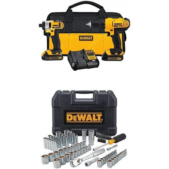 DEWALT DCK240C2 20v Lithium Drill Driver/Impact Combo Kit (1.3Ah) WITH 84pc Mechanics Tool Set