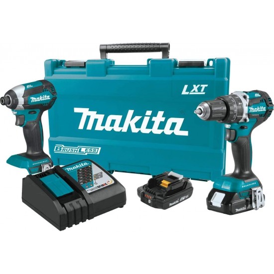 Makita XT269R 2 Amp 18V Compact LXT Lithium-Ion Brushless Cordless Combo Kit (2 Piece), Blue