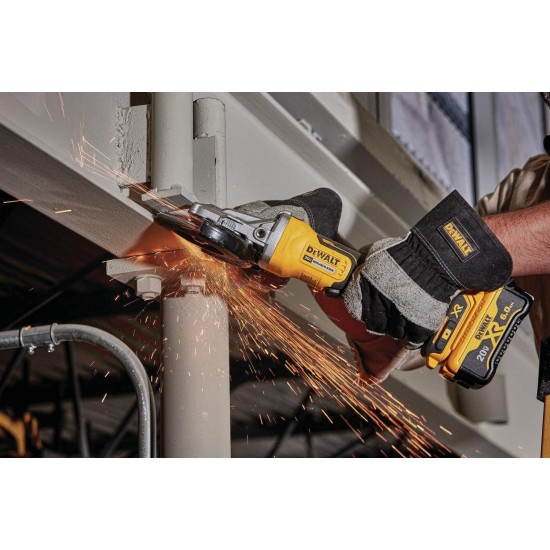 DEWALT DCG413FR2 20V Max XR 5In. Flathead Paddle Switch Small Angle Grinder with Kickback Brake Kit