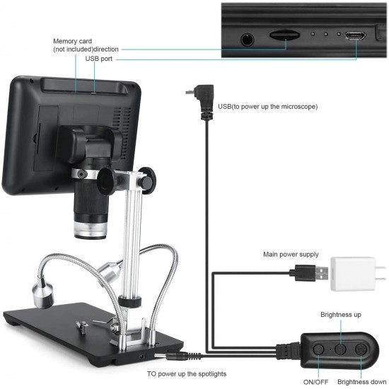 Useful Digital Microscope, Ad207 7 Inch 3D Digital Microscope Welding Tool, Used for Phone/PCB/SMD Repair with Image Rotation Function Industrial Power Tools (Color : Black)