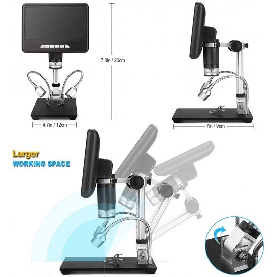 Useful Digital Microscope, Ad207 7 Inch 3D Digital Microscope Welding Tool, Used for Phone/PCB/SMD Repair with Image Rotation Function Industrial Power Tools (Color : Black)