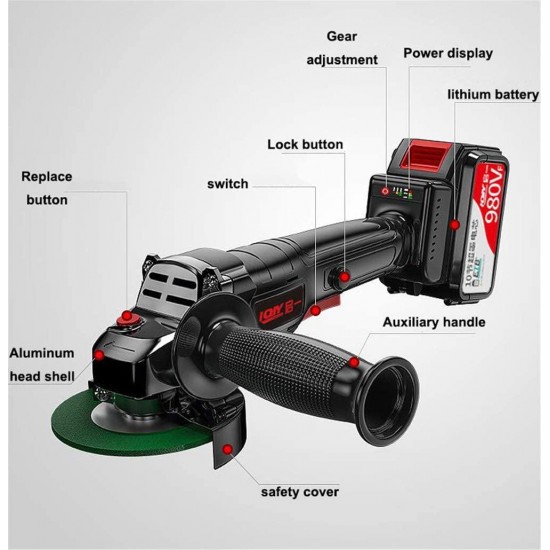 JFGUOYA Cordless Angle Grinder, 20V MAX Brushless Cut-Off Tool/Grinder with 1500MA Lithium-Ion Battery, Max 10000RPM, 10Pcs Grinding Wheel,Fast Charger