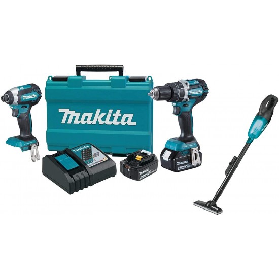 Makita XT269M 18V LXT Lithium-Ion Brushless Cordless 2-Pc. Combo Kit (4.0Ah) & Makita XLC02ZB 18V LXT Lithium-ion Cordless Vacuum, Tool Only