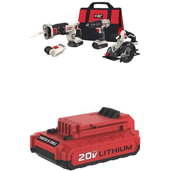 PORTER-CABLE PCCCK616L4  20V MAX 4-Tool Combo Kit with PCC682L 20V MAX 2.0 Amp Hour Battery