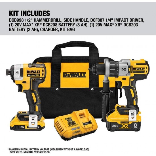 DEWALT 20V MAX XR Cordless Drill Combo Kit, Hammer Drill & Impact Driver, Power Detect Technology (DCK299D1W1)