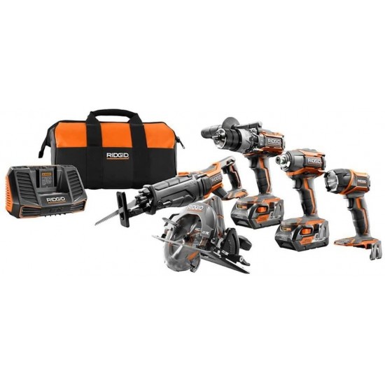 RIDGID TOOL COMPANY R9652 18V Tool Combo Kit (5 Piece)