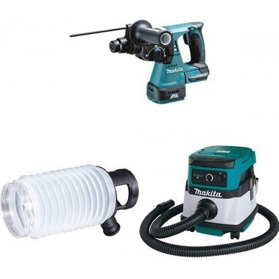 Makita XRH01Z 18V LXT Brushless 1-Inch Rotary Hammer, (Tool Only), 195173-3 Dust Extraction Cup, & XCV04Z 18V X2 LXT (36V) 2.1 Gallon HEPA Filter Dry Dust Extractor/Vacuum