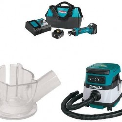 Makita XOC01T 18V LXT Cut-Out Tool Kit, 193449-2 Dust Extracting Cut-Out Base, & XCV04Z 18V X2 LXT (36V) 2.1 Gallon HEPA Filter Dry Dust Extractor/Vacuum