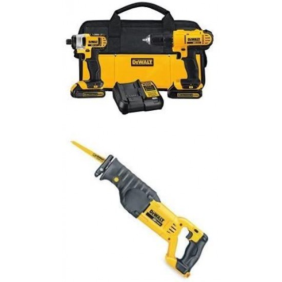 DEWALT DCK240C2 20v Lithium Drill Driver/Impact Combo Kit (1.3Ah) with Reciprocating Saw, Bare Tool Only