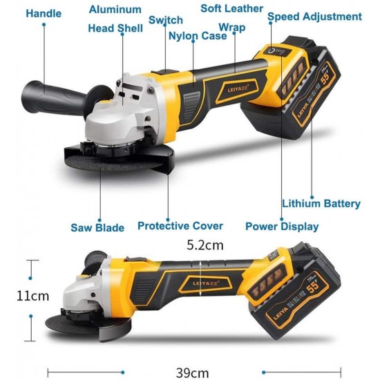 JFGUOYA Angle Grinder, 20V 4-Inch Cordless Grinder Tool with 4.0Ah Battery and Fast Charger, Cutting & Grinding Wheels, Side Handle for Cutting and Grinding