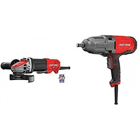 CRAFTSMAN Angle Grinder, 4-1/2-Inch, 7.5-Amp, Tool Only with Impact Wrench, 1/2-Inch, 7.5-Amp (CMEG200 & CMEF901)