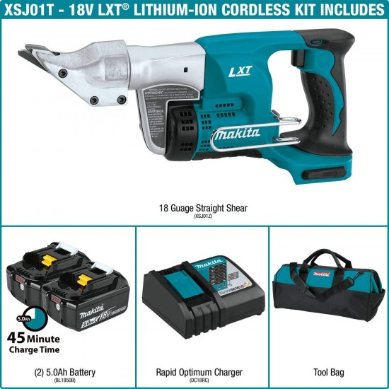 Makita XSJ01T 18V LXT Lithium-Ion Cordless 18 Gauge Straight Shear Kit (5.0Ah),