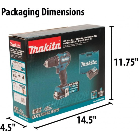 Makita FD07R1 12V MAX CXT Lithium-Ion Brushless Cordless Driver-Drill Kit, 3/8