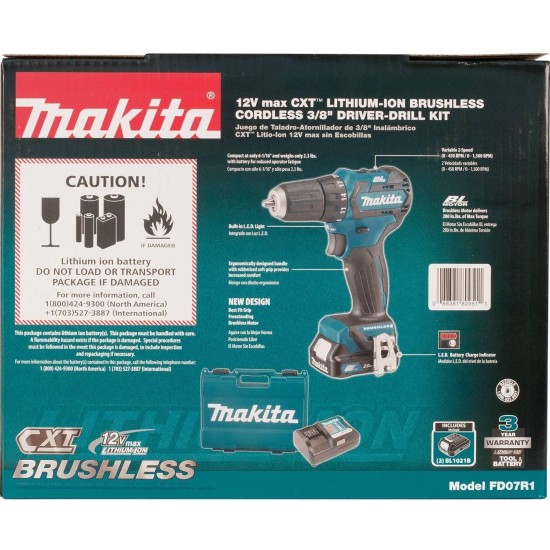 Makita FD07R1 12V MAX CXT Lithium-Ion Brushless Cordless Driver-Drill Kit, 3/8