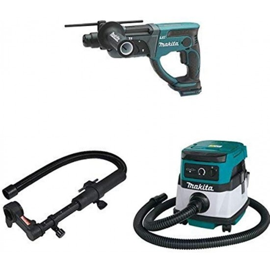 Makita XRH03Z 18V LXT 7/8-Inch Rotary Hammer (Tool Only), 193472-7 Dust Extraction Attachment, XCV04Z 18V X2 LXT (36V) 2.1 Gallon HEPA Filter Dry Dust Extractor/Vacuum