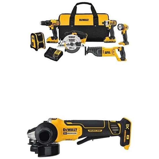 DEWALT DCK620D2 20V MA Compact 6-Tool Combo Kit with Angle Grinder, Baretool