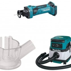 Makita XOC01Z 18V LXT Cut-Out Tool (Tool Only), 193449-2 Dust Extracting Cut-Out Base, & XCV04Z 18V X2 LXT (36V) 2.1 Gallon HEPA Filter Dry Dust Extractor/Vacuum