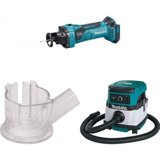 Makita XOC01Z 18V LXT Cut-Out Tool (Tool Only), 193449-2 Dust Extracting Cut-Out Base, & XCV04Z 18V X2 LXT (36V) 2.1 Gallon HEPA Filter Dry Dust Extractor/Vacuum