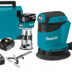 Makita XTR01T7 18V LXT Lithium-Ion Brushless Cordless Compact Router Kit with Makita XOB01Z 18V LXT Lithium-Ion Cordless 5-Inch Random Orbit Sander, Tool Only