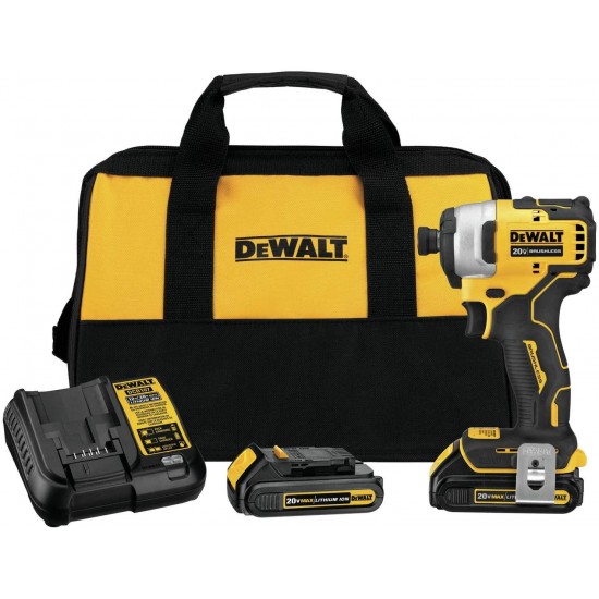 DEWALT DCF809C2 Atomic 20V Max Lithium-Ion Brushless Cordless Compact 1/4 In. Impact Driver Kit W/ 2 Batteries