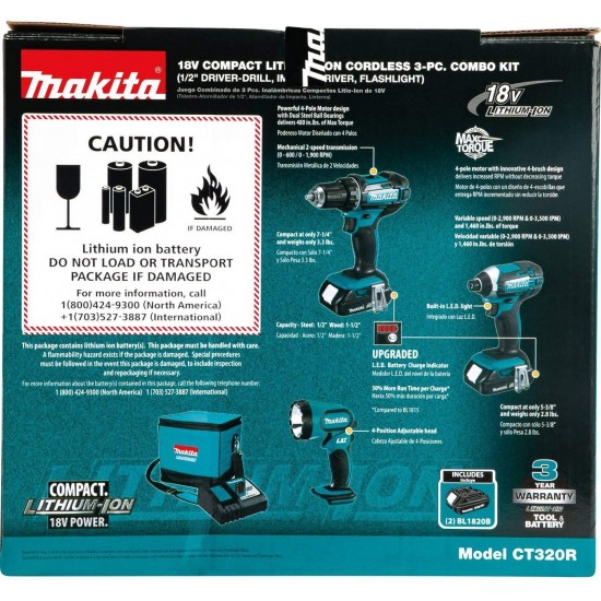 Makita CT320R 18V LXT Lithium-Ion Compact Cordless 3-Pc. Combo Kit (2.0Ah)