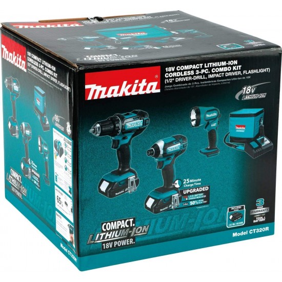 Makita CT320R 18V LXT Lithium-Ion Compact Cordless 3-Pc. Combo Kit (2.0Ah)