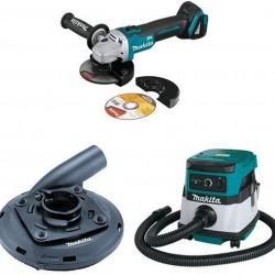 Makita XAG09Z 18V LXT Brushless 4-1/2-Inch - 5-Inch Cut-Off/Angle Grinder (Tool Only), 195236-5 Surface Grinding Shroud, XCV04Z 18V X2 LXT (36V) 2.1 Gallon HEPA Filter Dry Dust Extractor/Vacuum