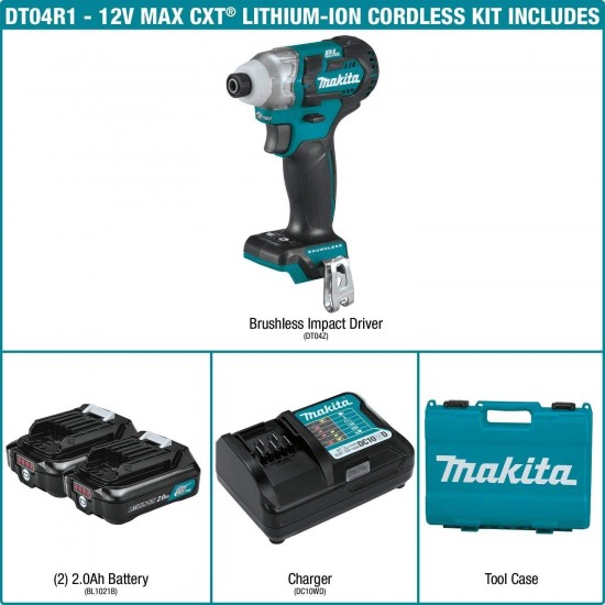 Makita DT04R1 12V Max CXT Lithium-Ion Brushless Cordless Impact Driver Kit (2.0Ah),