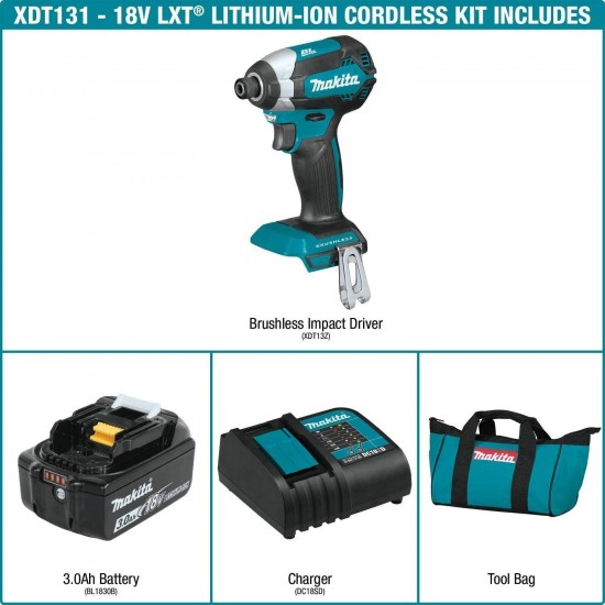 Makita XDT131 18V LXT Lithium-Ion Brushless Cordless Impact Driver Kit (3.0Ah)