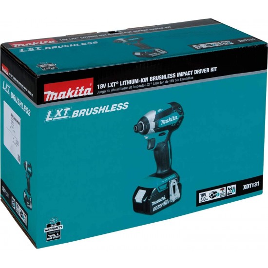 Makita XDT131 18V LXT Lithium-Ion Brushless Cordless Impact Driver Kit (3.0Ah)