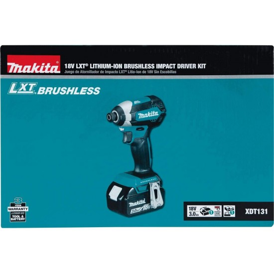 Makita XDT131 18V LXT Lithium-Ion Brushless Cordless Impact Driver Kit (3.0Ah)