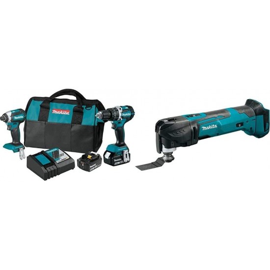 Makita XT269T 18V LXT Lithium-Ion Brushless Cordless 2 Pc. Combo Kit, XPH12Z, XDT13Z, bag (5.0Ah) with XMT03Z 18V LXT Lithium-Ion Cordless Multi-Tool