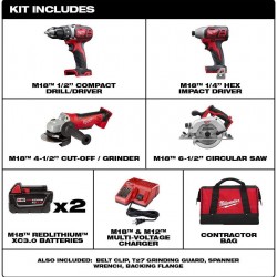 Milwaukee 2691-24G 18-Volt Cordless Combo Tool Kit (4-Tool) with Two 3.0 Ah Batteries, 1-Charger, 1-Tool Bag