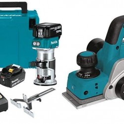 Makita XTR01T7 18V LXT Lithium-Ion Brushless Cordless Compact Router Kit with Makita XPK01Z 18V LXT Lithium-Ion Cordless 3-1/4-Inch Planer, Tool Only